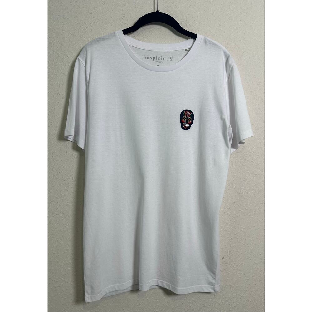 Suspicious Antwerp t-shirt colorful embroidered sugar skull patch Medium